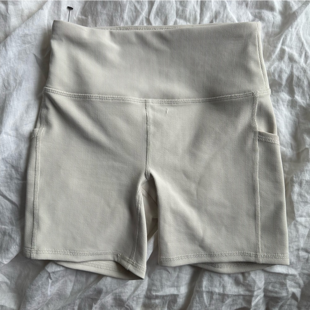 NWOT RBX Cream High-Rise Ribbed Bike Shorts